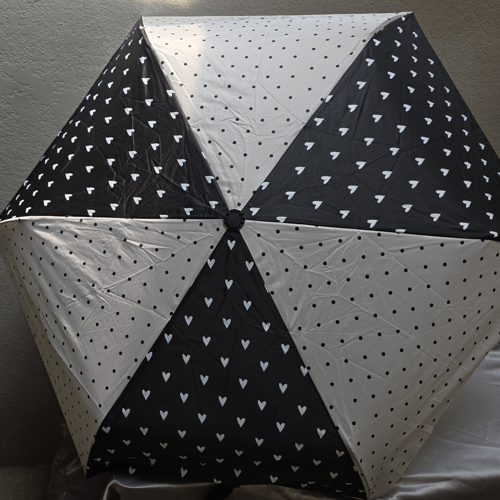 BEBE Black & White Heart and Polka Dot Umbrella